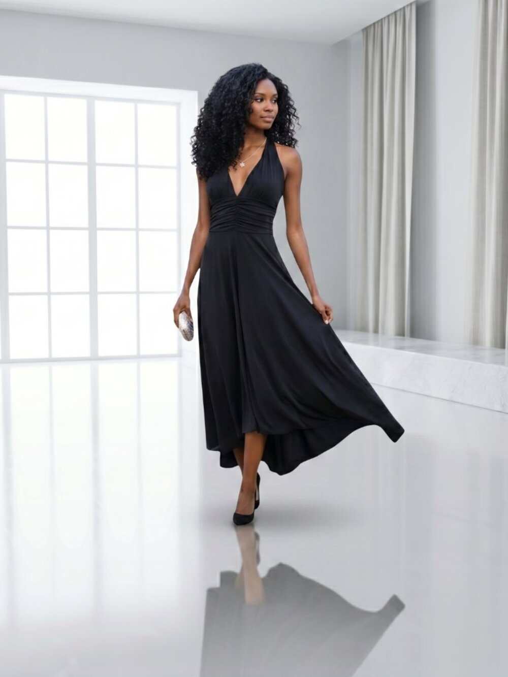 BCBGMAXAZRIA Black Halter Asymmetrical Handkerchief Cocktail Dress XS LBD